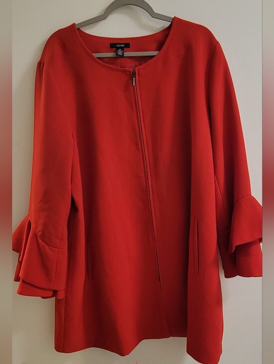 Alfani Jackets & Blazers - ALFANI Bright Red Ruffle Sleeve Zip-Up Coat SIZE XXL(16)